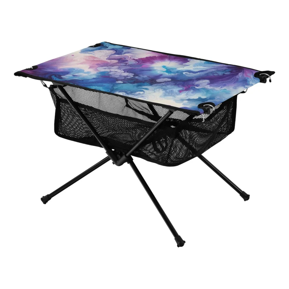 Safe Blue and Purple Marble Camping Folding Table Portable Beach Table with Storage Bag Compact Picnic Table for Outdoor Travel Fishing BBQ