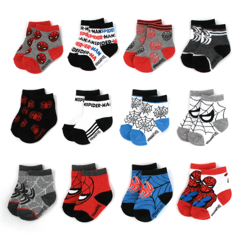 Healthy Dining Marvel Spiderman Assorted Color 12 Pair Socks Set, Baby Boys, Age 0-24M