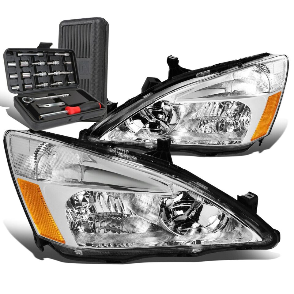 Clear Storage 2003-2007 Honda Accord Pair Chrome/Amer Signal Headlight Head Lamps+Tool Box