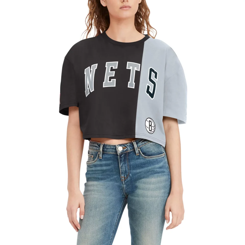 Pure Popular Women's Tommy Jeans Black/White Brooklyn Nets Betsy Relaxed Crop T-Shirt