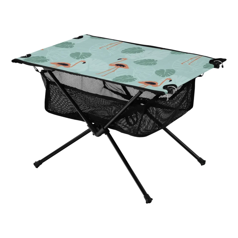 Safe Flamingo and Tropical Leaves Camping Foldable Portable Table Beach Table with Storage Bag Compact Picnic Table for Outdoor Hiking Fishing BBQ