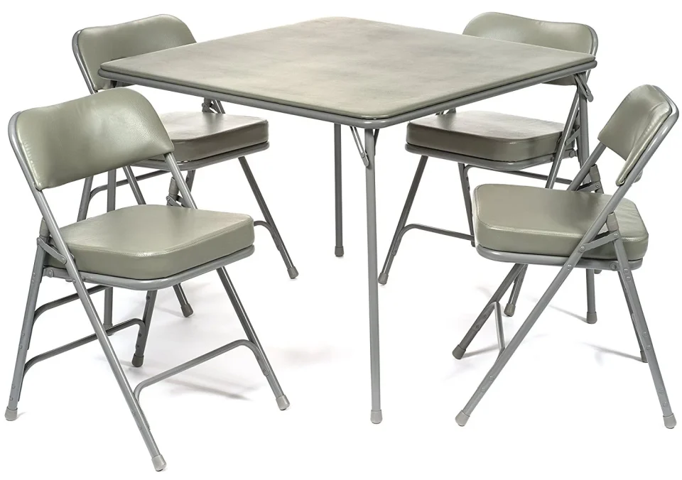 Healthy Ceramic XL Series 5-Piece Folding Card Table and 2 in. Ultra Padded Chair Set, Commercial Quality, Grey