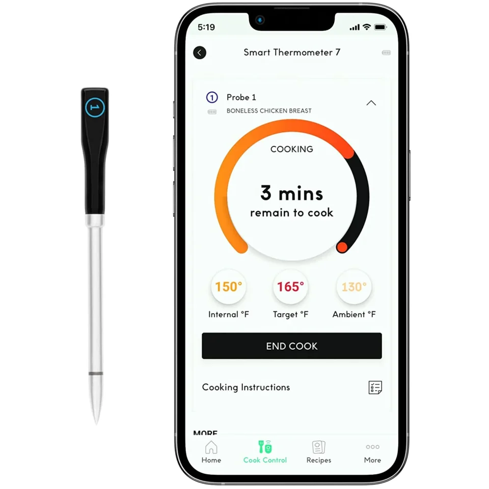 Cooking Chef iQ Smart Wireless Meat Thermometer Unlimited Range Bluetooth & WiFi Enabled Digital Cooking Thermometer with Ultra-Thin Probe for Remote Monitoring of BBQ Oven Smoker Air F