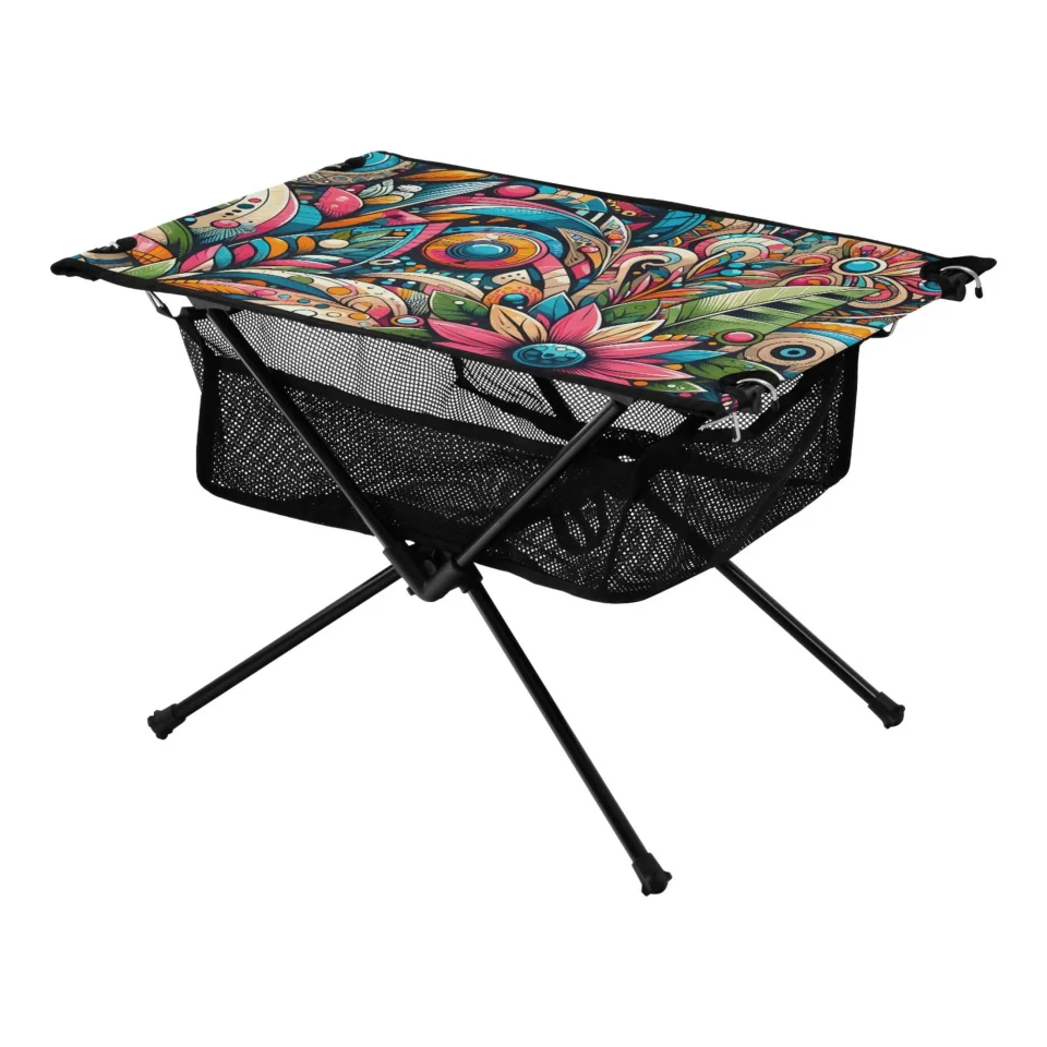 Essential Top-Rated Fashion Flower Pattern Camping Folding Table Portable Beach Table with Storage Bag Compact Picnic Table for Outdoor Travel Fishing BBQ