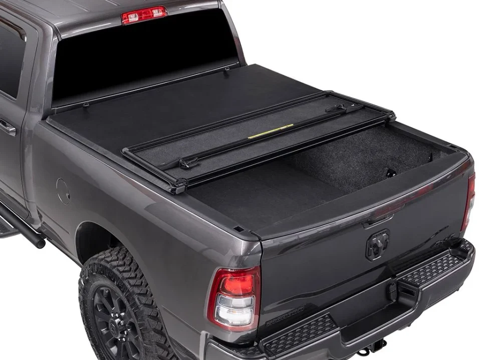 Essential Glass Tonno Pro by RealTruck Hard Fold, Hard Folding Truck Bed Tonneau Cover | HF-560 | Compatible with 2014 - 2021 Toyota Tundra (includes track sys. clamp kit) 8' 2 Bed (97.6)