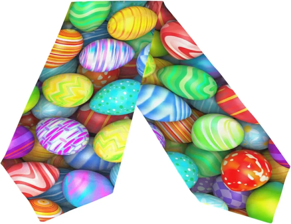 Wooden GZHJMY Double Sided Colorful Easter Eggs Long Polyester Table Runner 13 x 70 Inches Table Cloth Cover Placemats for Kitchen Dinning Living Holiday Home Decor