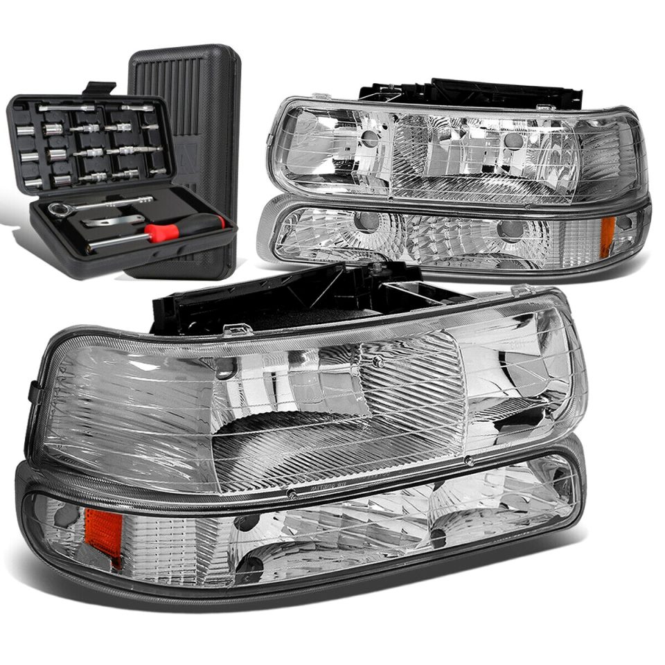 Office Value 1999-2002 Chevy Silverado Chrome/Amber Side Headlight Bumper Lamps+Tool Box