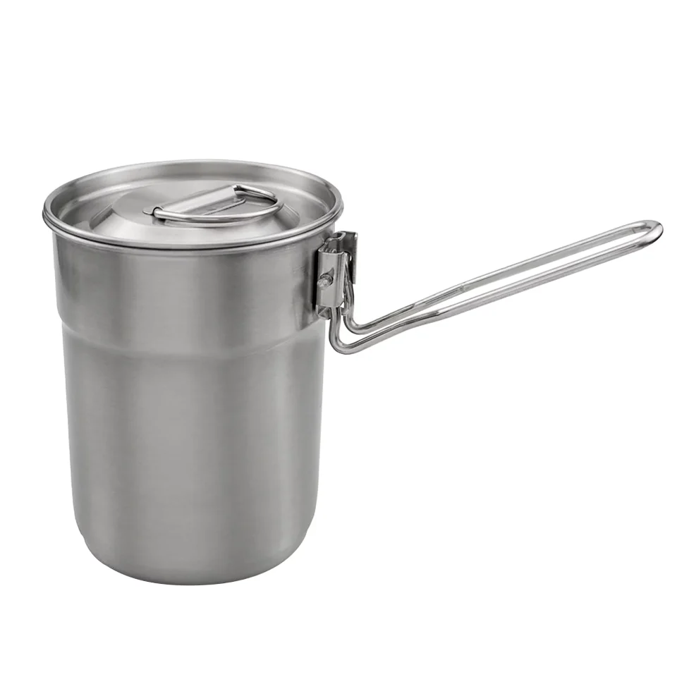 Popular 1L Coffee Cup with Folding Handle & Ventilated Lid Stainless Steel Camping Kettle Lightweight Cook Pot for Backpacking Hiking Camping Travelling