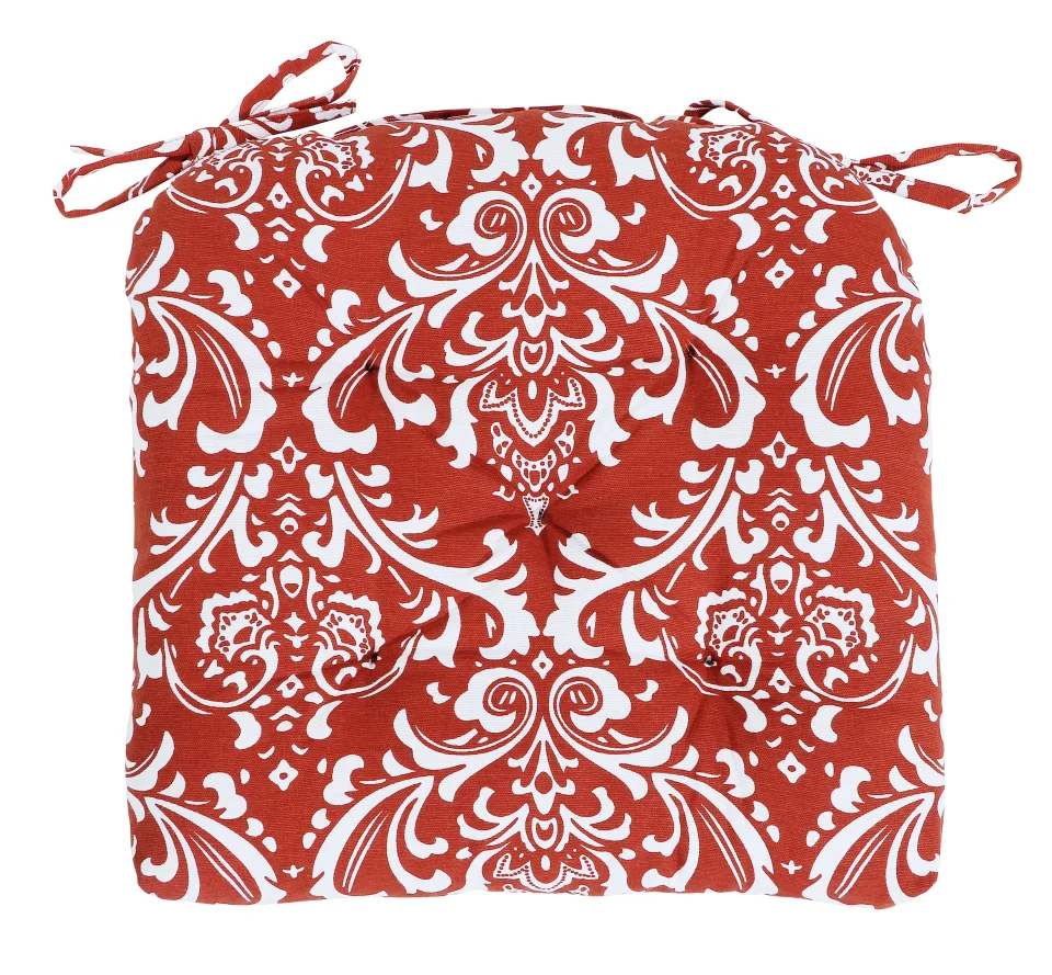 Upgraded Handmade Cotton Chair Pads Cushions Seat Pad with Ties 16''x16'' for Dinning Kitchen Living Room Chairs Office Chair Bench Thick Reversible Damask Design U Shape (Set of 2)