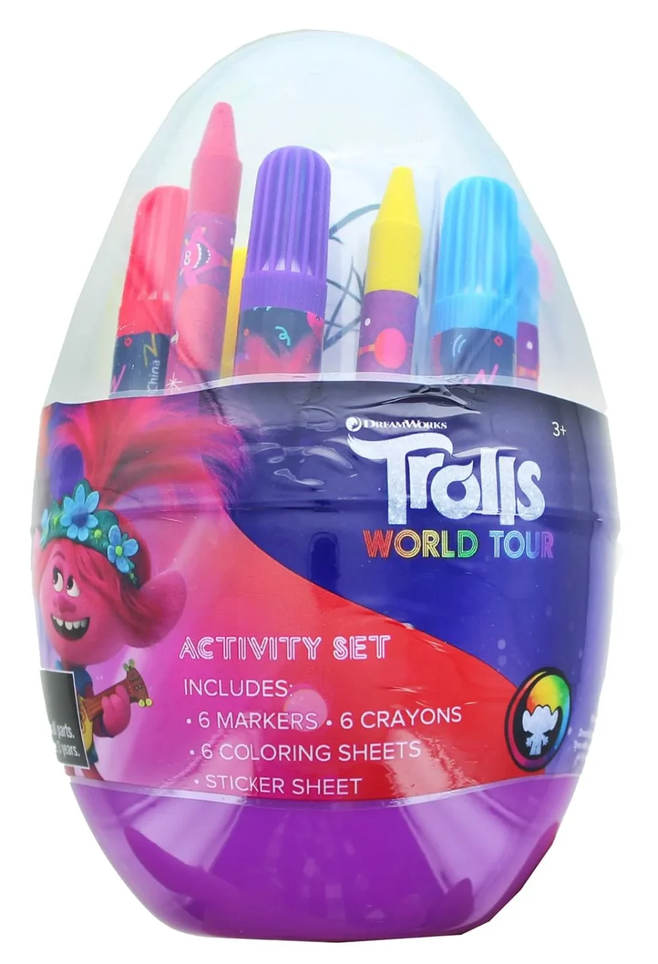 Prime Universal Trolls World Tour Art Activity Egg with Crayons, Markers, Coloring Sheets, and Stickers