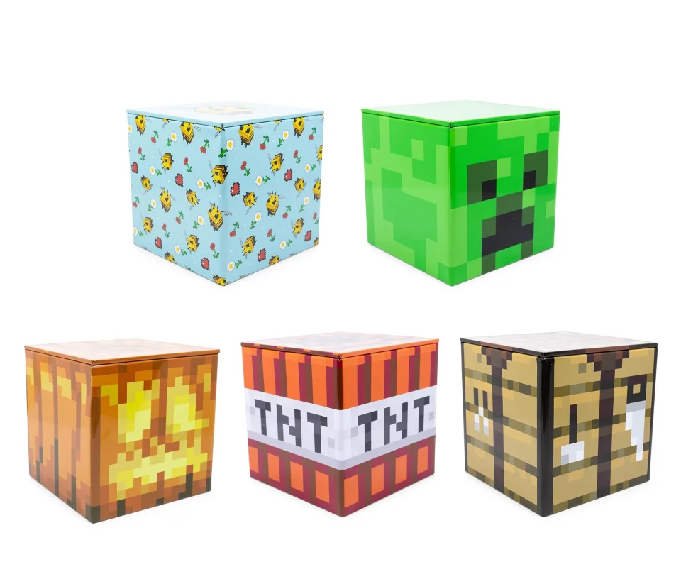 Multi-Purpose Popular Minecraft 4x4 Inch Tin Storage Box Set of 5 | Bee | Creeper | TNT | Table | Jack