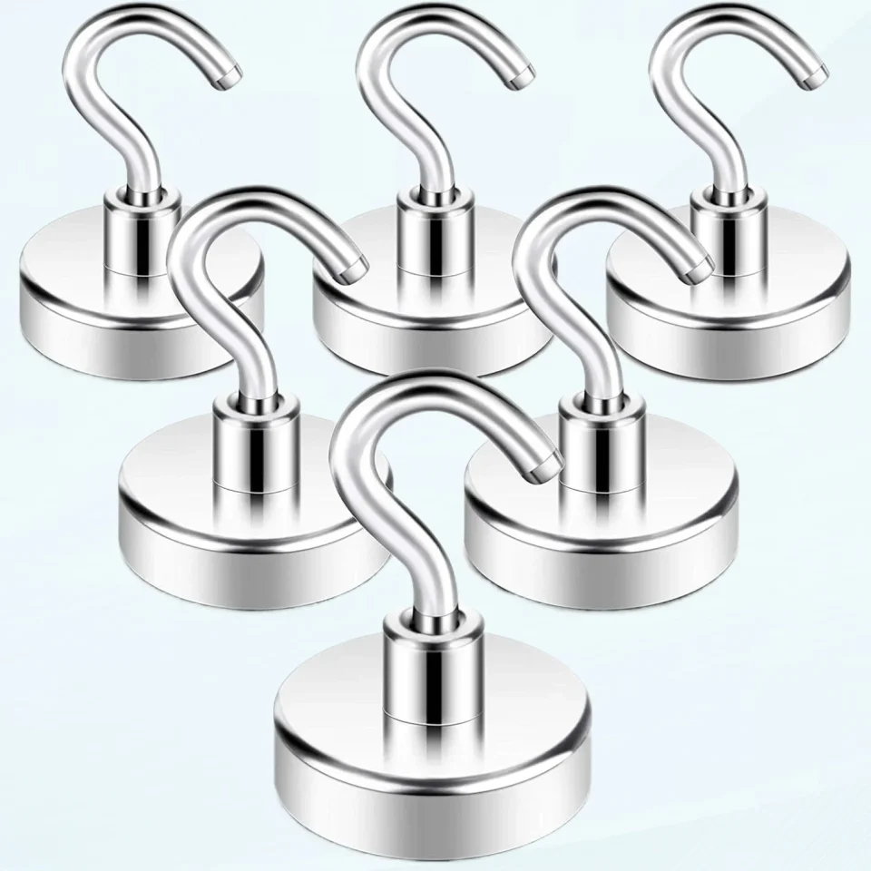 Non-Toxic Magnetic Hooks, 50lbs+ Heavy Duty Earth Magnets with Hook for Refrigerator, Extra Strong Cruise Hook for Hanging, Magnetic Hanger for Curtain, Grill (6)