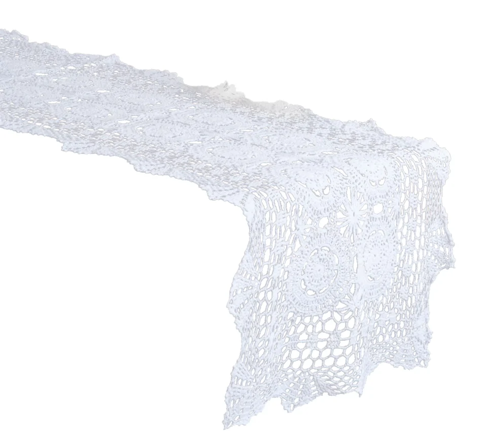 Ultimate Fennco Styles Handmade Crochet Lace Cotton Tablecloth (16x36 Table Runner, White)