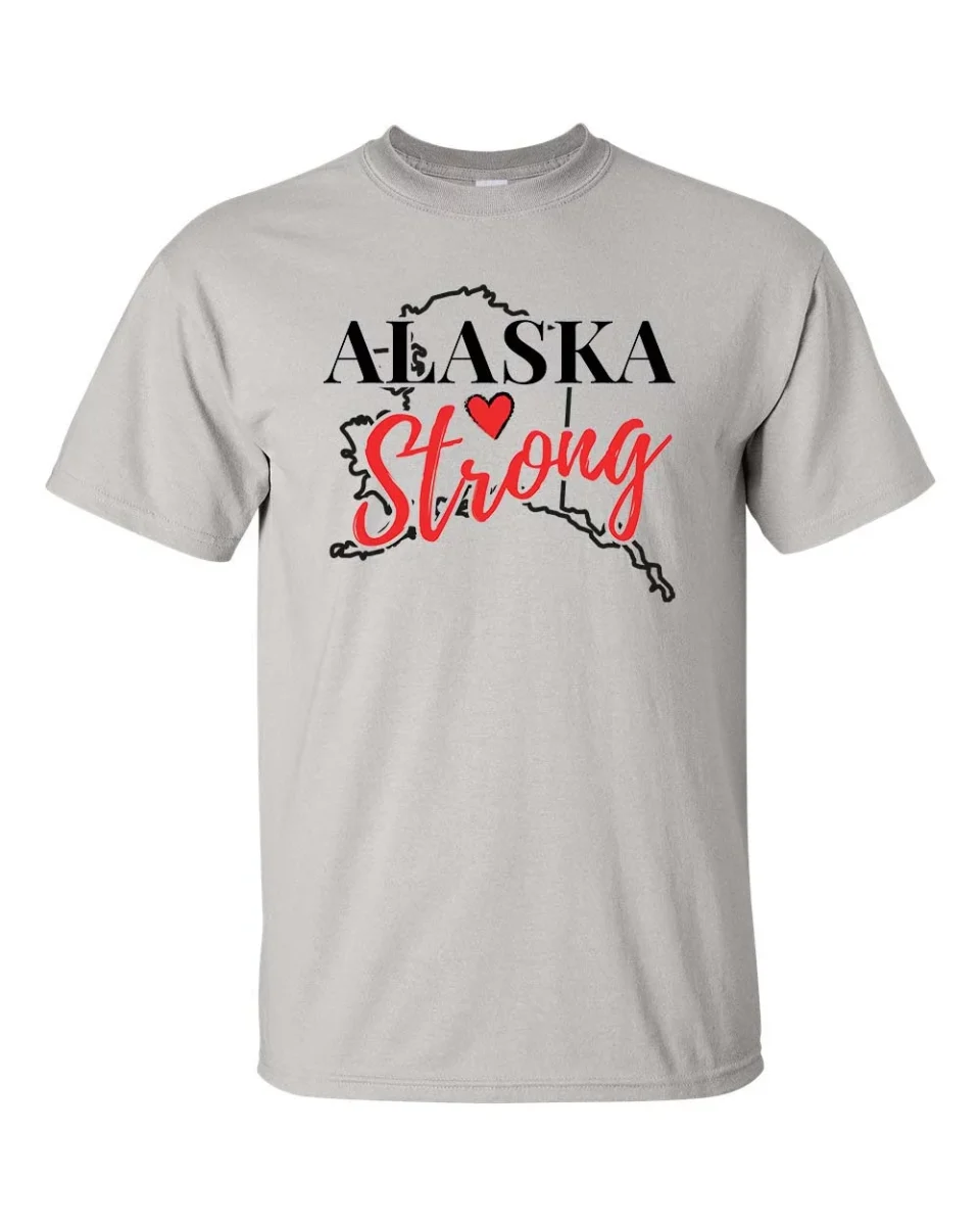 Glass USA States Strong State Outline Heart Unisex Adult Short Sleeve T-shirt-Alaska-small