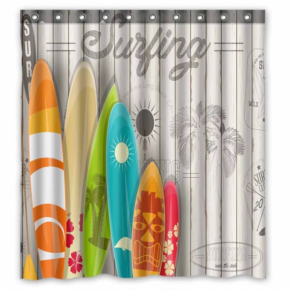 Supreme PKQWTM Surfboards WaterProof Polyester Fabric Shower Curtain Size 66x72 Inches