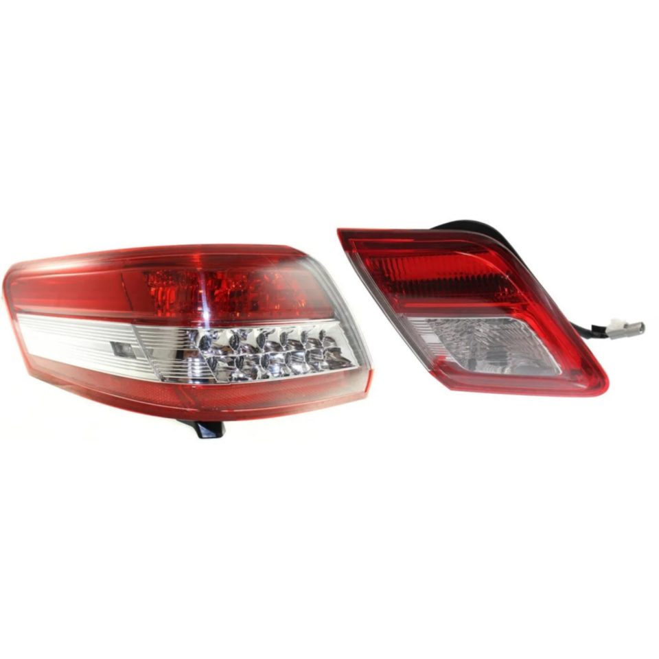 Prime Baking Tail Light Set For 2010-2011 Toyota Camry Left Inner and Outer Clear/Red Halogen
