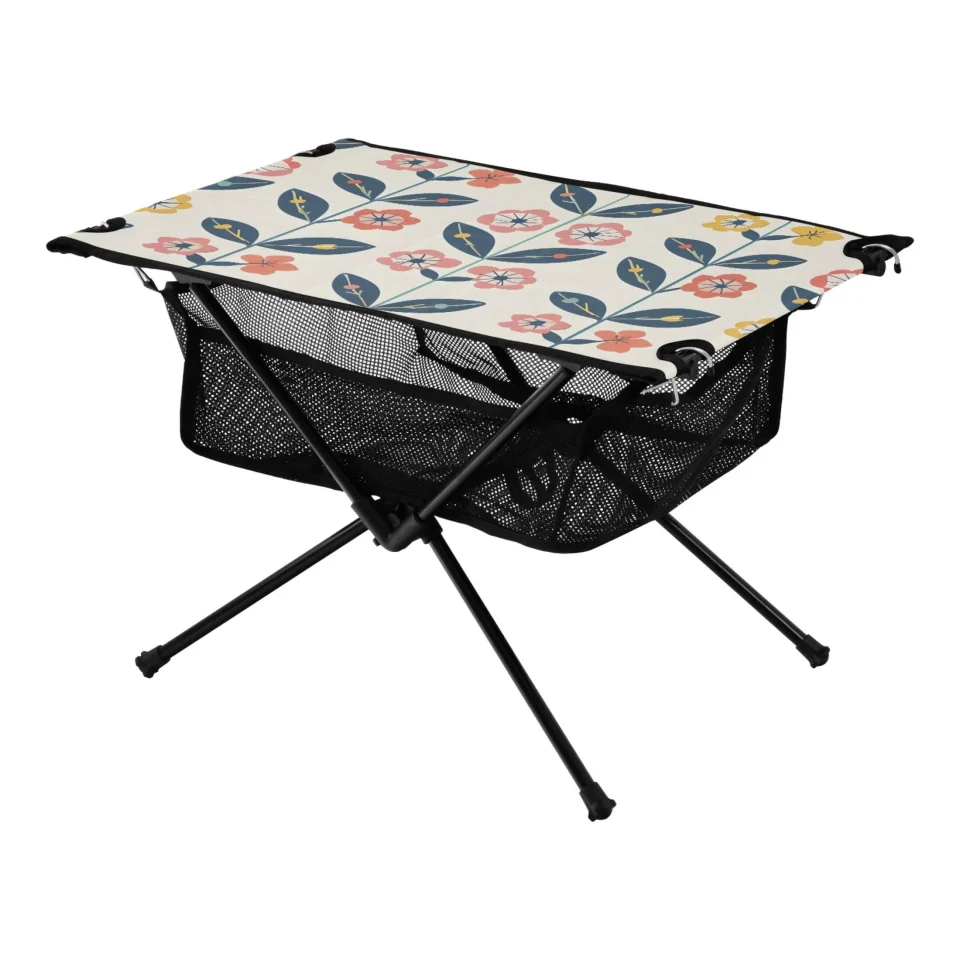 Kitchen Flowers and Leaf Camping Folding Table Portable Beach Table with Storage Bag Compact Picnic Table for Outdoor Travel Fishing BBQ