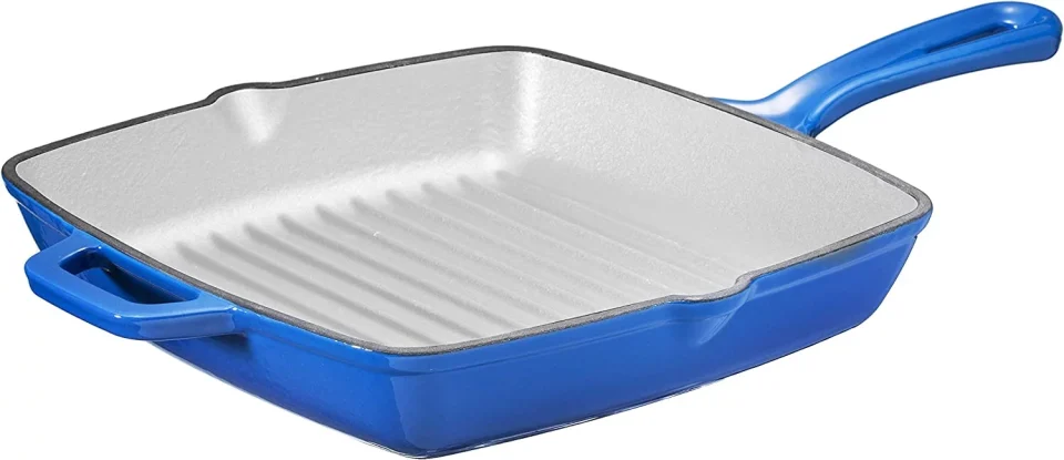 Eco-Friendly Non-Toxic Enameled Cast Iron 10 Inch Square Cast Iron Grill Pan Skillet Grill Pan with Easy Grease