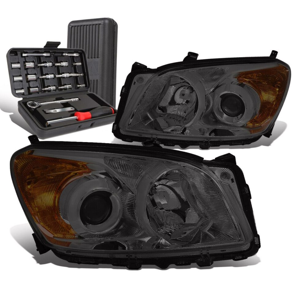 Cast Iron Thickened 2009-2012 Toyota RAV4 Smoked Amber Side Projector Headlight Lamps+Tool Box