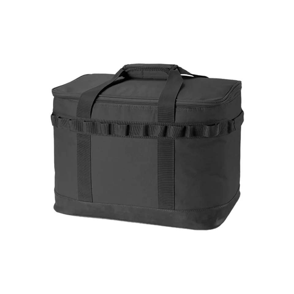 Portable Camping Storage Bag with Mesh Pockets and Compartments Tableware Bag Cooking Utensils Pouch Kitchen Cookware Bag for Travel Picnics Barbecue Black