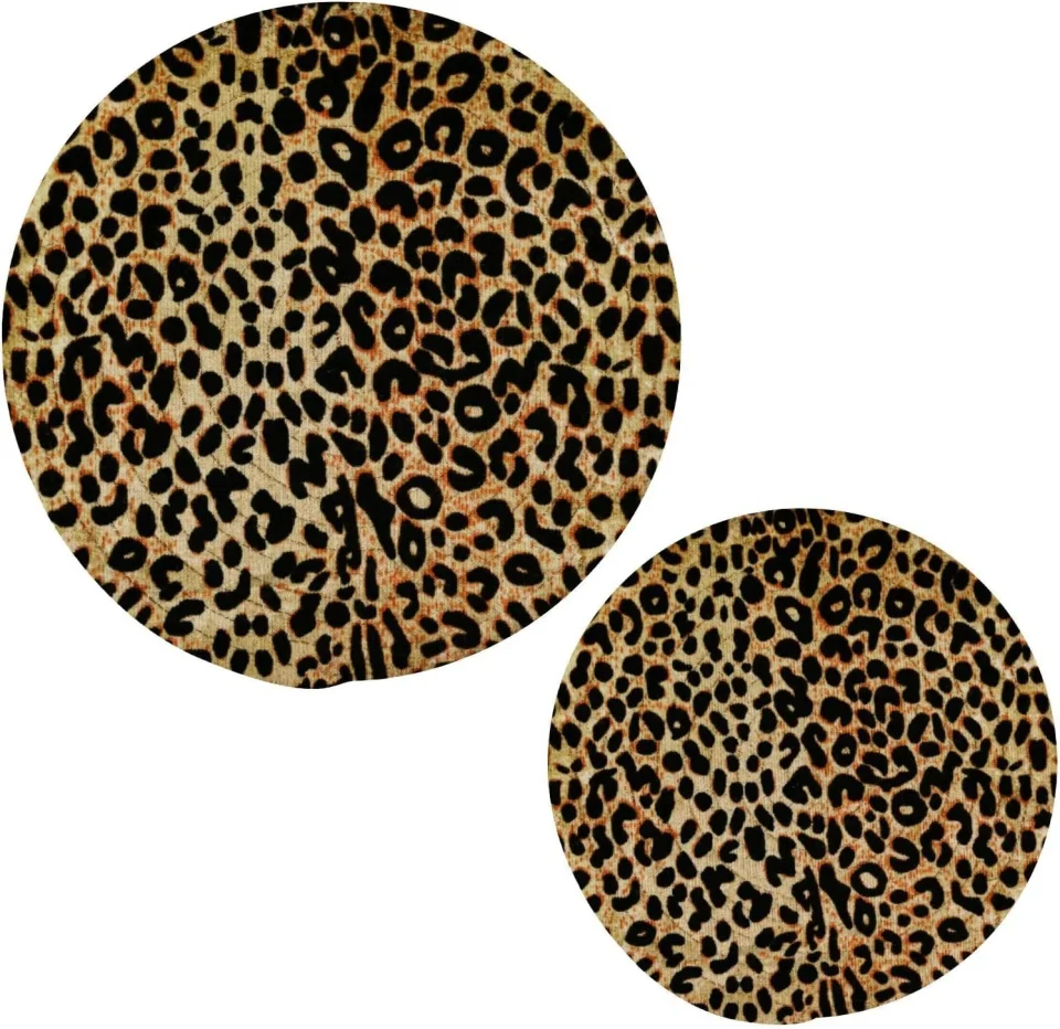 Value Best-Selling Bestwell Leopard Print Cotton Pot Holder Set of 2, Pure Cotton Heat Resistant Wear-Resistant and Non-Slip Stylish Round Pot Holder for Daily Kitchen,Dining Table,Office,Cafe, Restaurant,BBQ