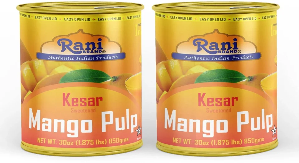 Polished Space-Saving Rani Mango Pulp Puree (Makes Mango Lassi Shakes) Kesar Sweetened 30oz (1.875lbs) 850g Pack of 2 ~ Kosher | All Natural | NON-GMO | Vegan | No colors | Gluten Friendly | Indian Origin