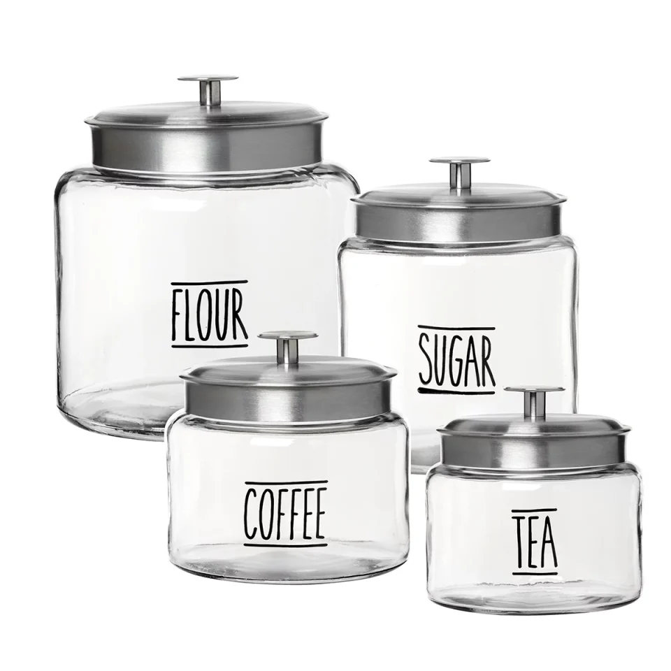 Matte Anchor Hocking Clear Glass Farmhouse Montana Food Storage Jars, 4 Piece Set