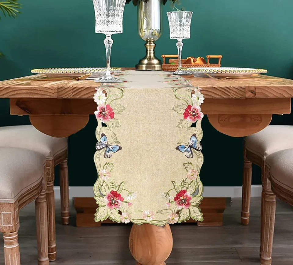 Dining Office Table Runner for Dining Table, Gold Lace Table Linen, 14x108 inches - The Maliana Collection - Home Decor