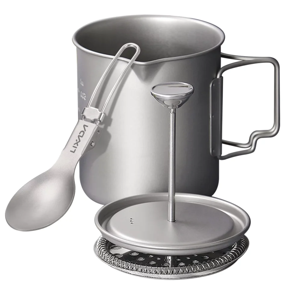 Lightweight Lixada 750ml Coffee Cup Mug French Press Pot Coffee Maker Camping Cooking Pot with Folding Spoon