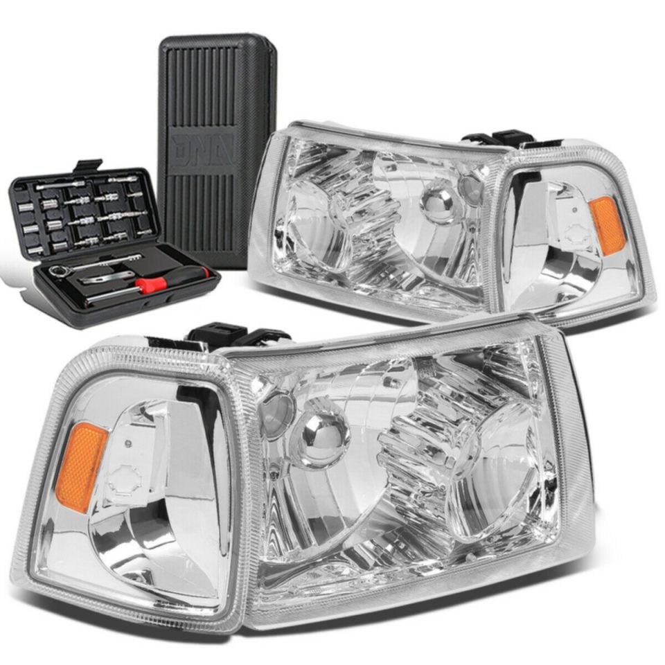 Storage Cleaning 2001-2011 d Ranger Pair Chrome/Amber Side Headlight Head Lamps+Tool Box