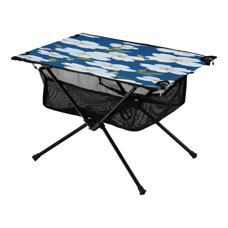 Ultimate Glossy Jasmine Flower Camping Folding Table Portable Beach Table with Storage Bag Compact Picnic Table for Outdoor Travel Fishing BBQ