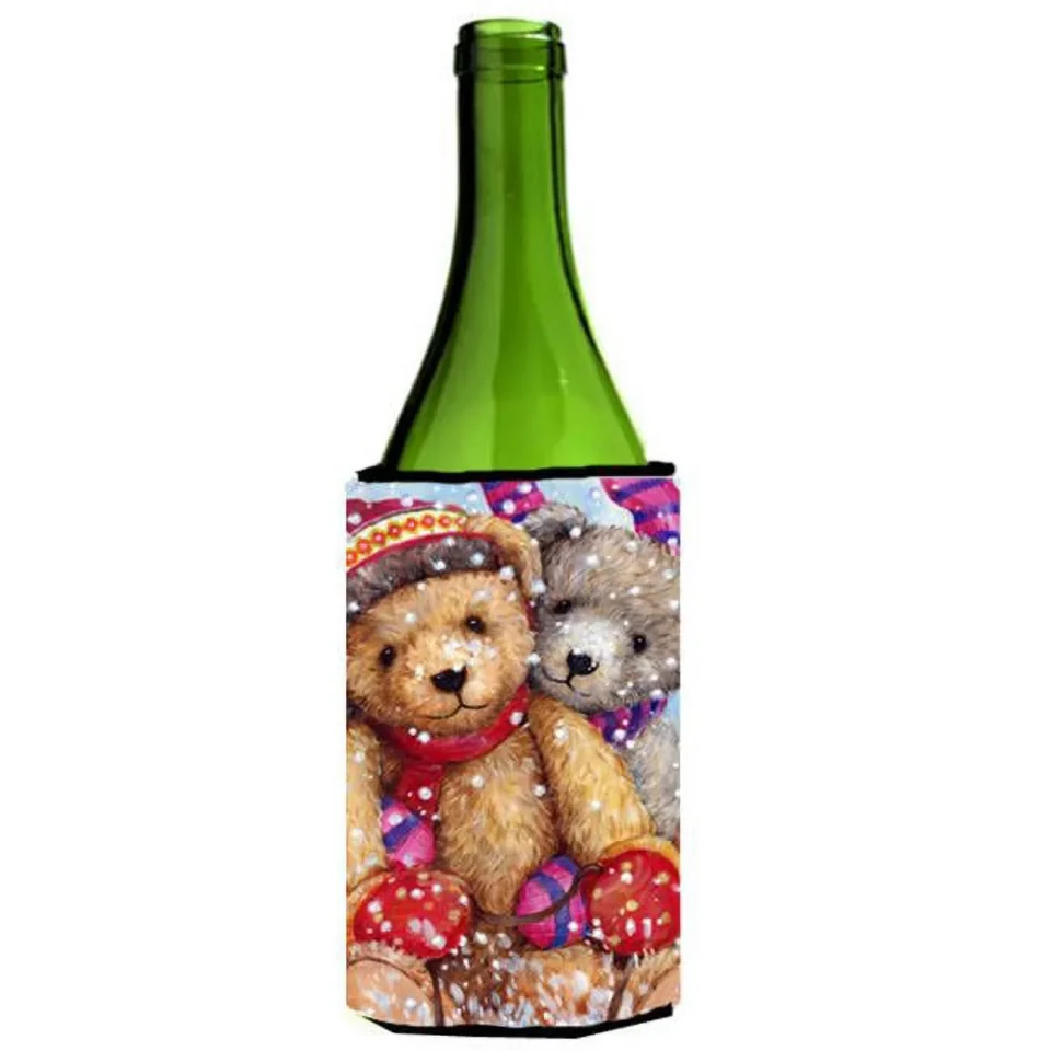 Dining Winter Snow Teddy Bears Wine Bottle Can cooler Hugger