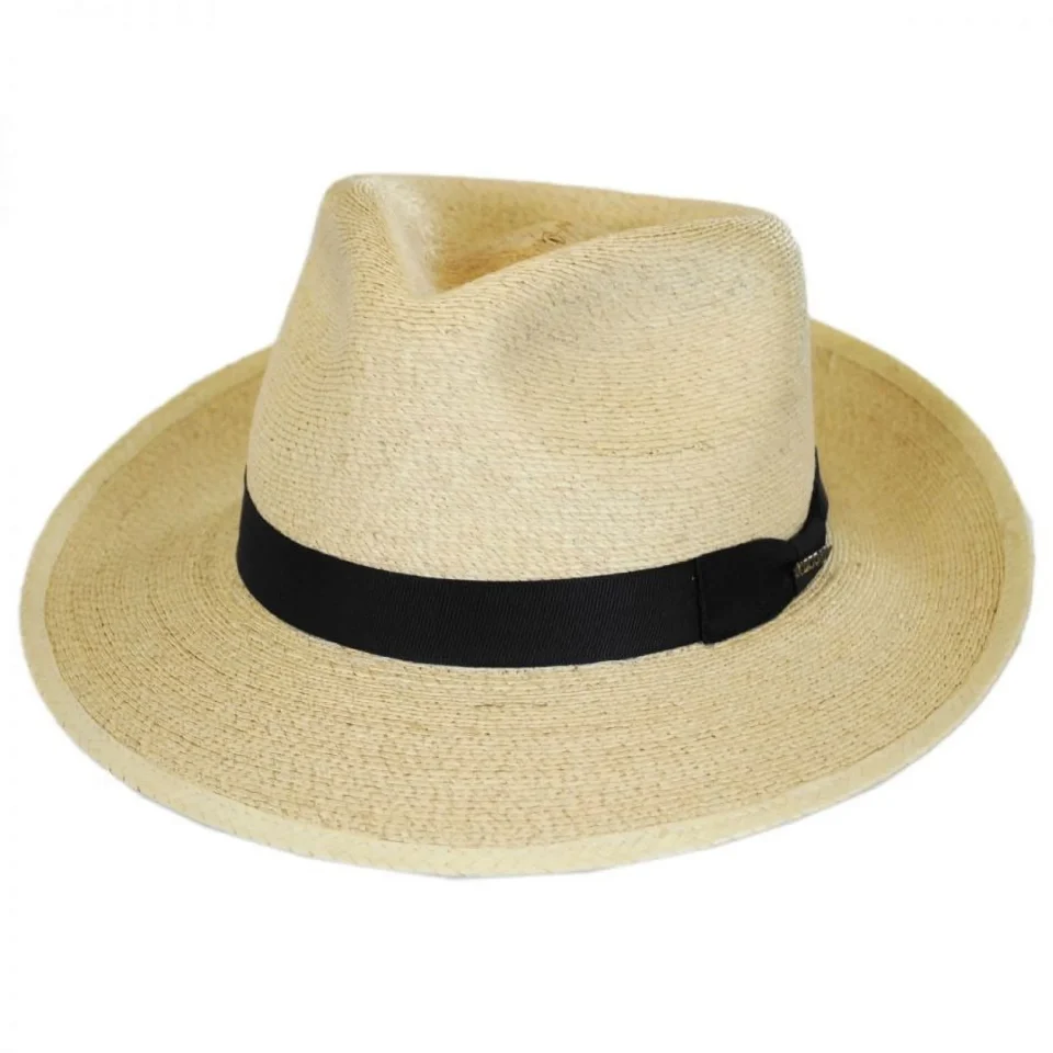 Glossy Rushmore Palm Leaf Straw Fedora Hat - XXL - Natural