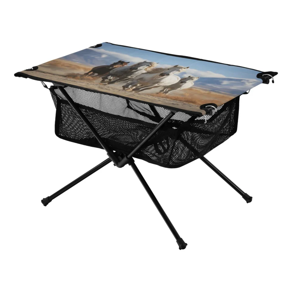 Leak-Proof Horses on Field Camping Foldable Portable Table Beach Table with Storage Bag Compact Picnic Table for Outdoor Hiking Fishing BBQ