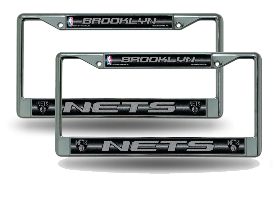 Silicone Brooklyn NBA Nets Chrome Metal (2) Bling License Plate Frame Set