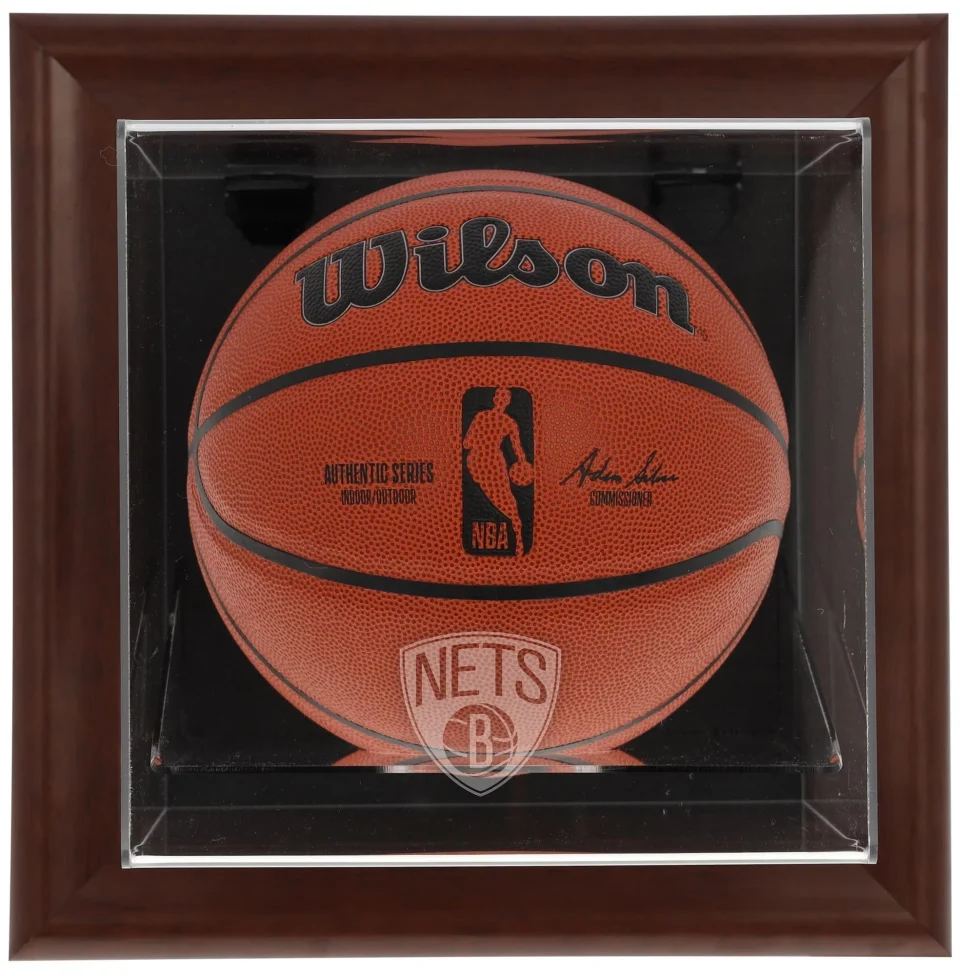 Food-Grade NBA Brooklyn Nets Brown Framed Wall-Mounted Basketball Display Case