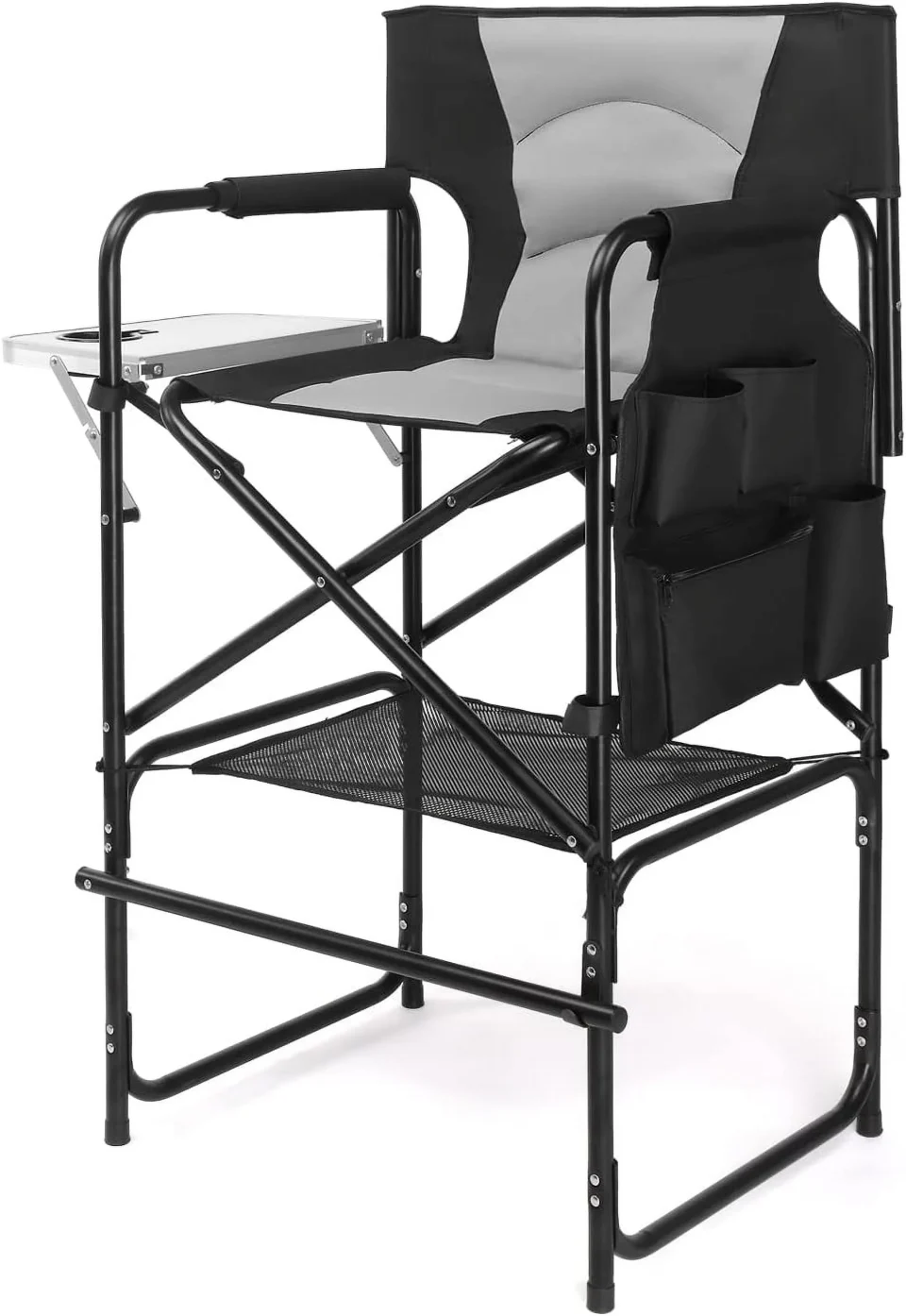 Leak-Proof Durable 30inch Directors Camping Chair Folding with Side Table,Portable Makeup Artist Bar Height, Aluminum Frame 300 lbs Capacity,