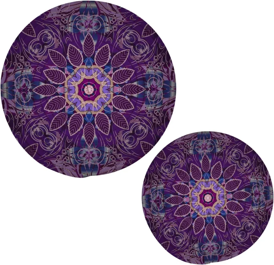 Storage Cooking Coolnut Purple Floral Mandala Pot Holder Set of 2, Pure Cotton Wear-Resistant and Non-Slip Stylish Round Pot Holder for Daily Kitchen, Dining Table, Office, Cafe, Restaurant, BBQ Home Decor Gifts