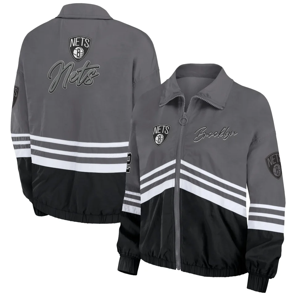 Glass Clear Women's WEAR by Erin Andrews Silver Brooklyn Nets Vintage Full-Zip Windbreaker