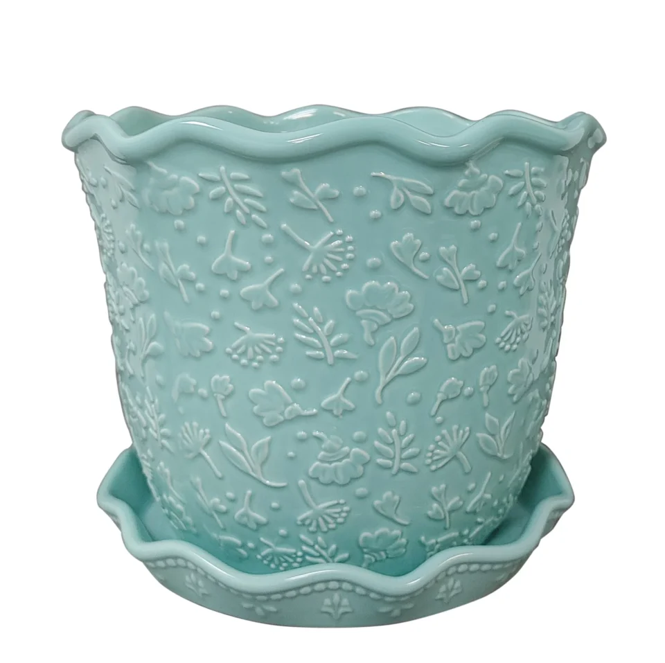Cast Iron The Pioneer Woman Embossed Daisy Teal Planter, 8 in, Stoneware