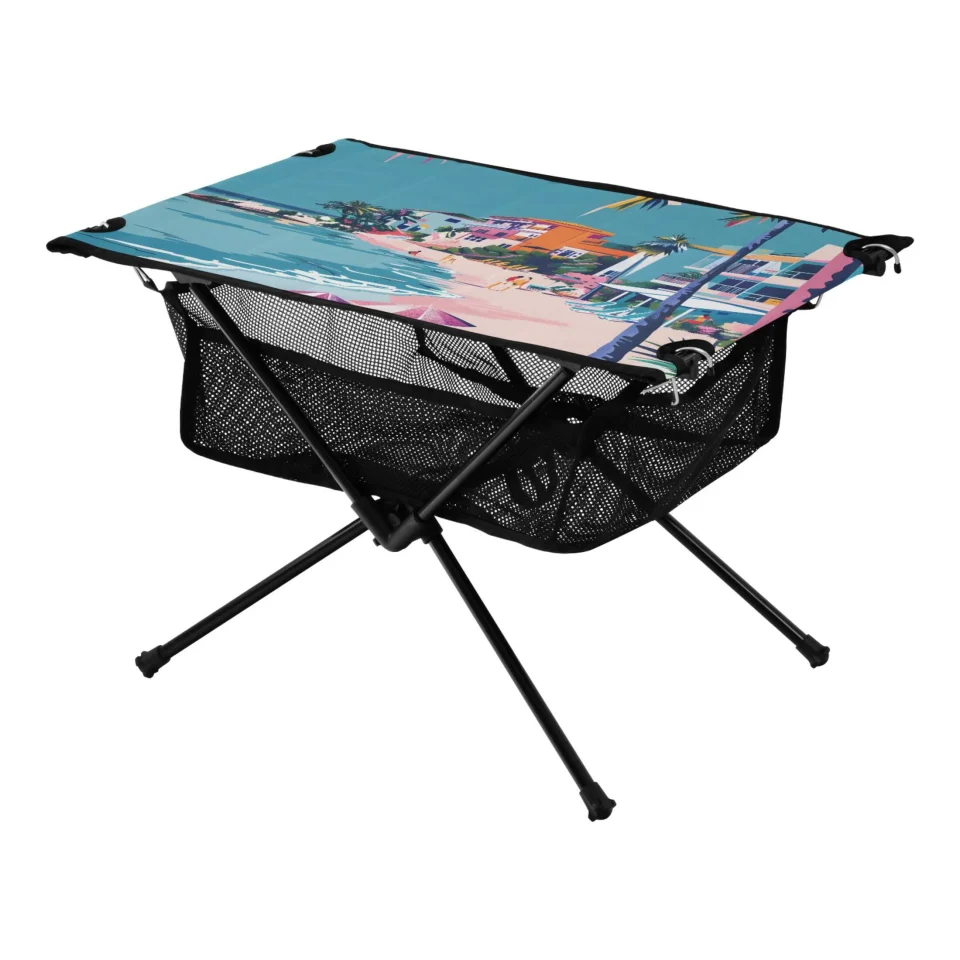Cooking Seaside Scenery Camping Folding Table Portable Beach Table with Storage Bag Compact Picnic Table for Outdoor Travel Fishing BBQ