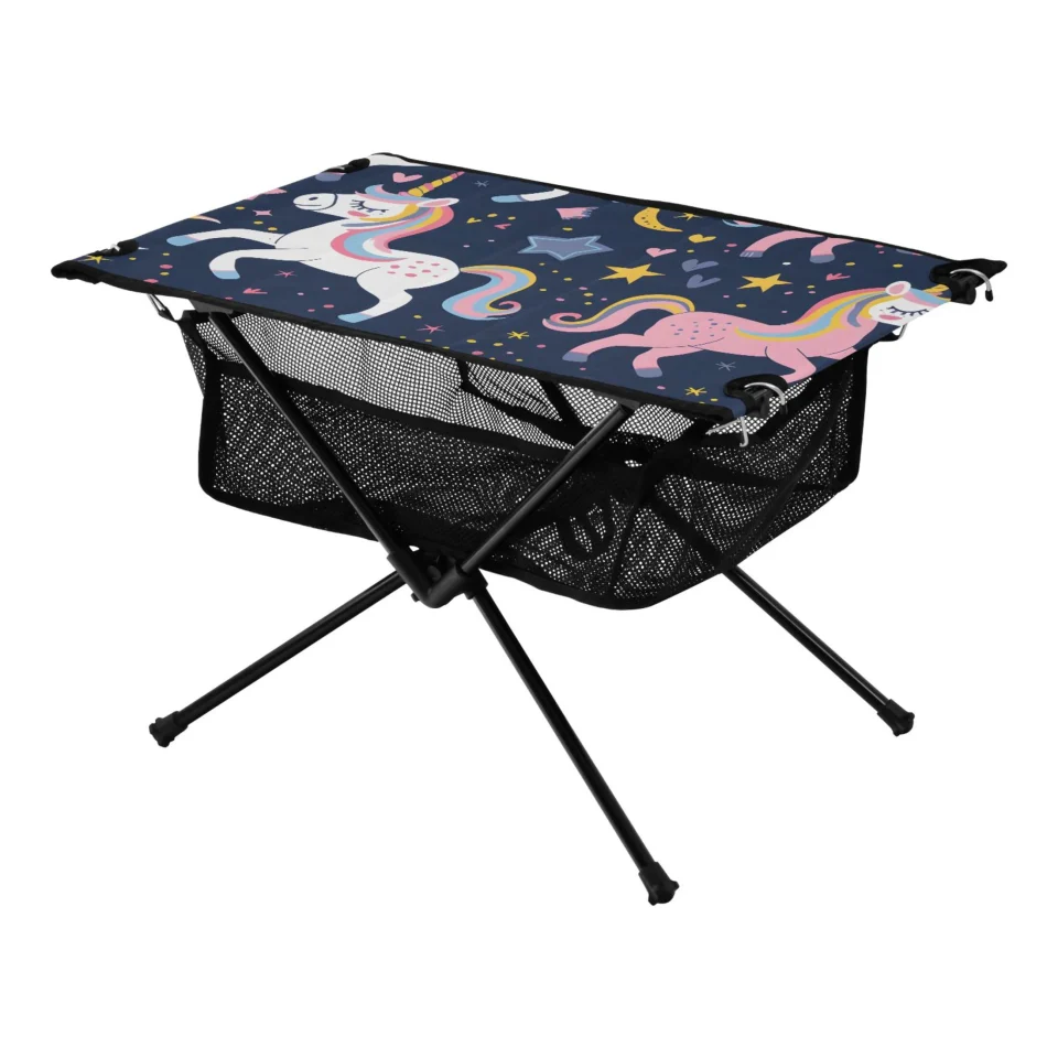 Home Cartoon Unicorn and Star Camping Folding Table Portable Beach Table with Storage Bag Compact Picnic Table for Outdoor Travel Fishing BBQ