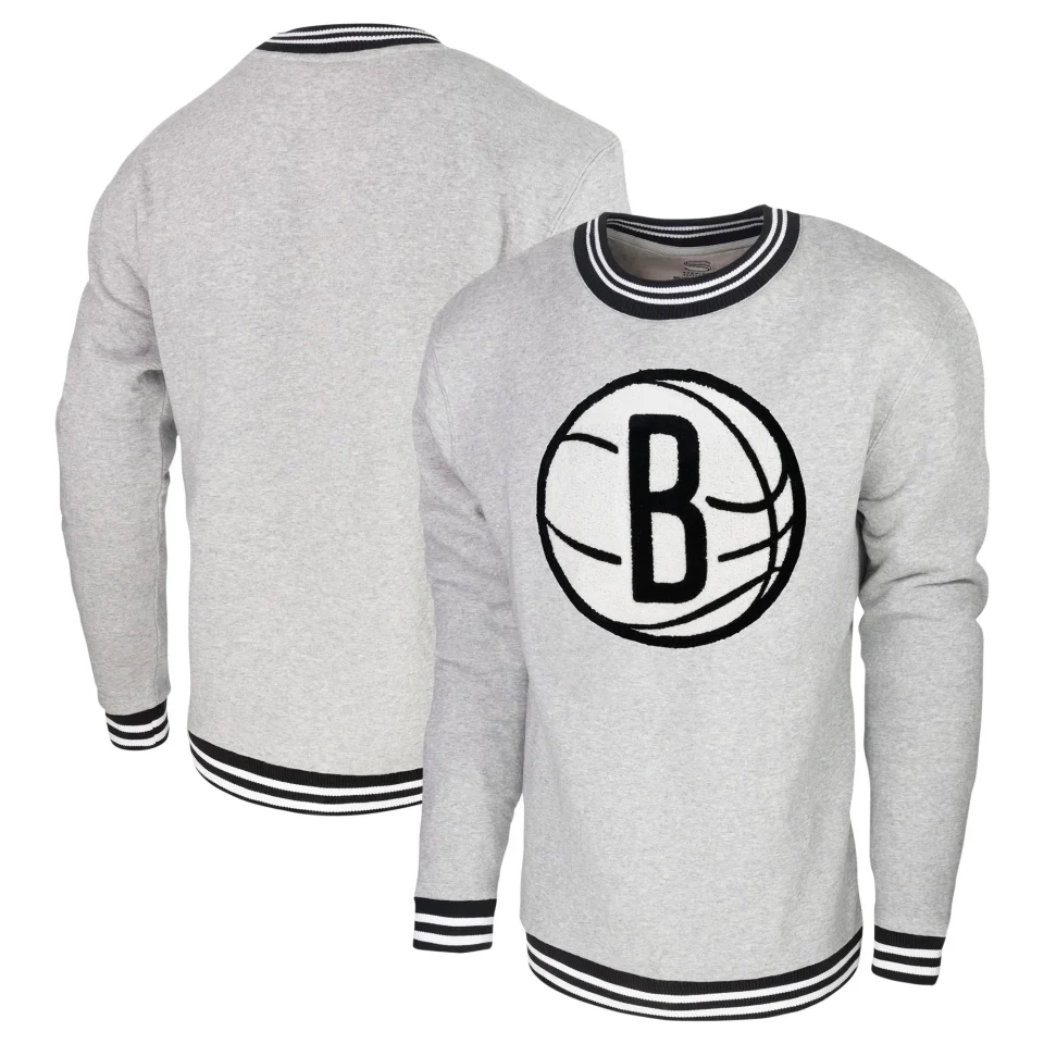 Office Men's Stadium Essentials Heather Gray Brooklyn Nets Club Level Pullover Sweatshirt