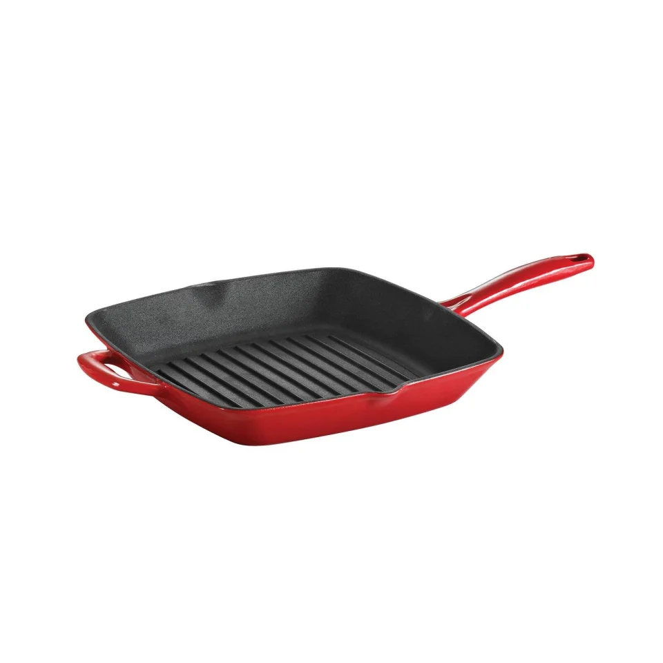 Lightweight Long-Lasting Tramontina Gourmet Enameled Cast Iron 11-inch Grill Pan - Gradated Red