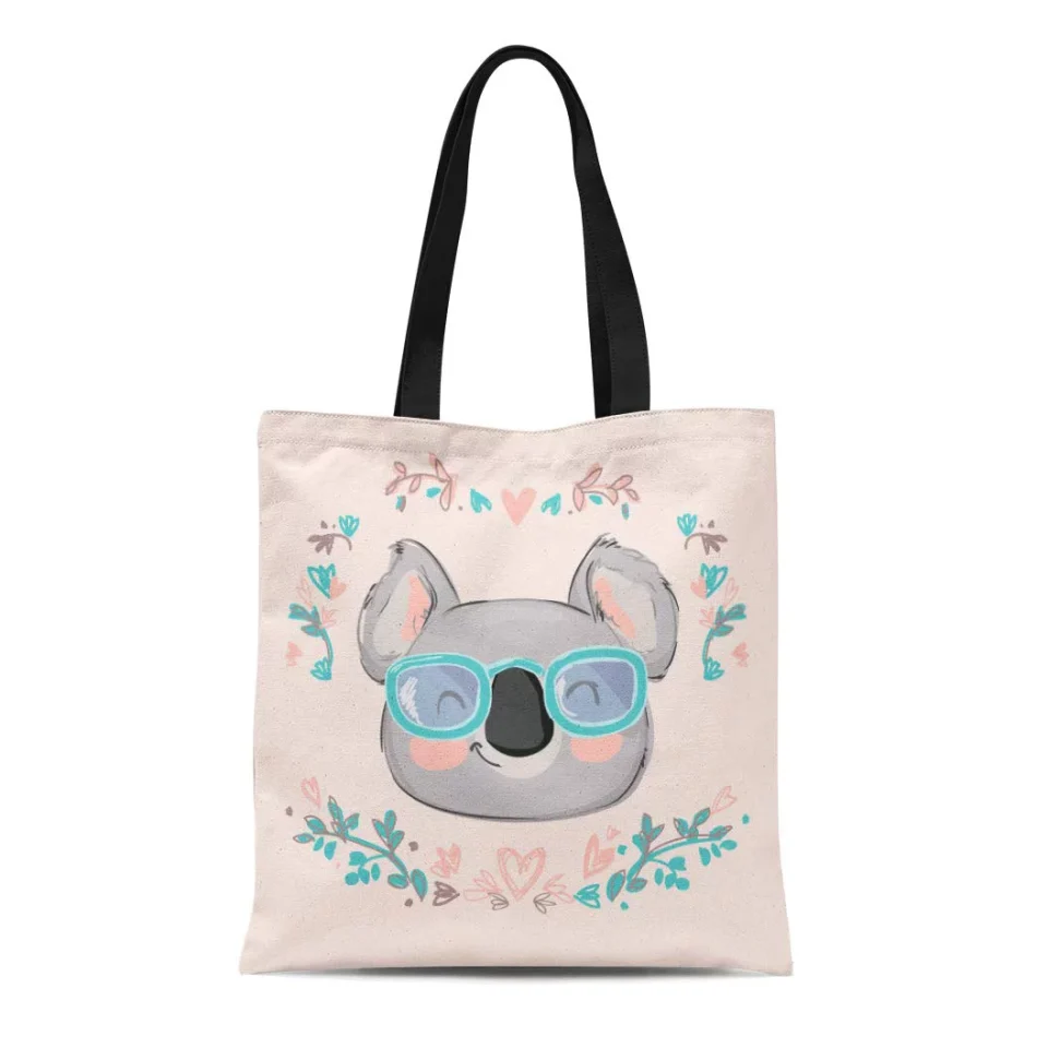 Baking LADDKE Canvas Tote Bag Gray Face Koala Bear Adorable Australia Australian Baby Durable Reusable Shopping Shoulder Grocery Bag