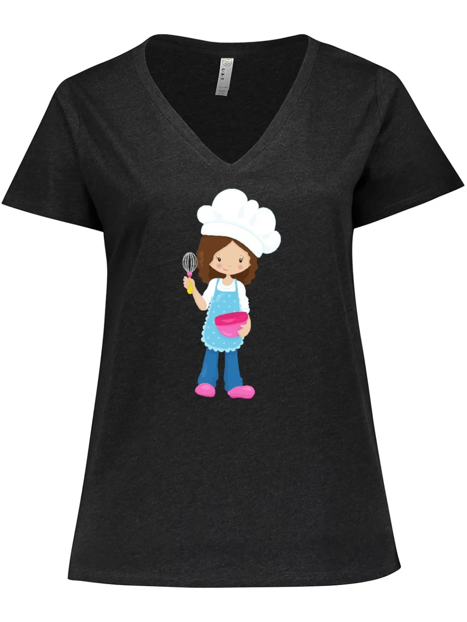 Polished Cooking Inktastic Baking Girl, Girl With Chef's Hat, Brown Hair Women's Plus Size V-Neck T-Shirt