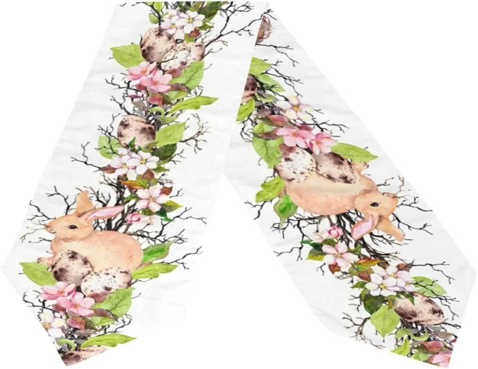 Value Popular Dreamtimes Double Sided Easter Rabbit Long Polyester Table Runner 13 x 90 Inches Table Cloth Cover Placemats for Kitchen Dinning Living Home Holiday Decor